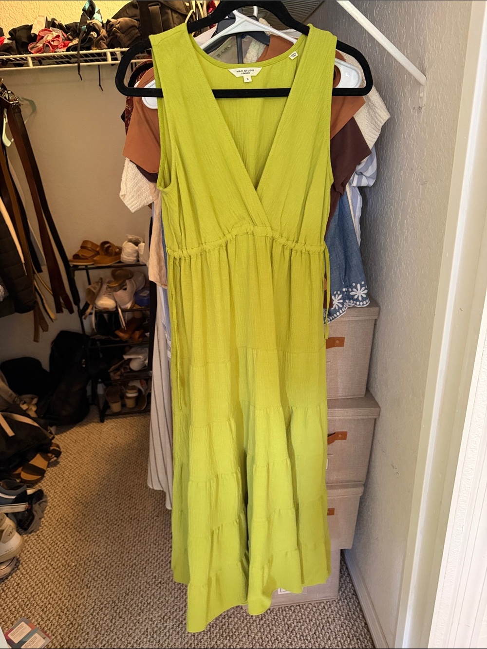 Max Studio Lime Green Sleeveless V-Neck Maxi Dress